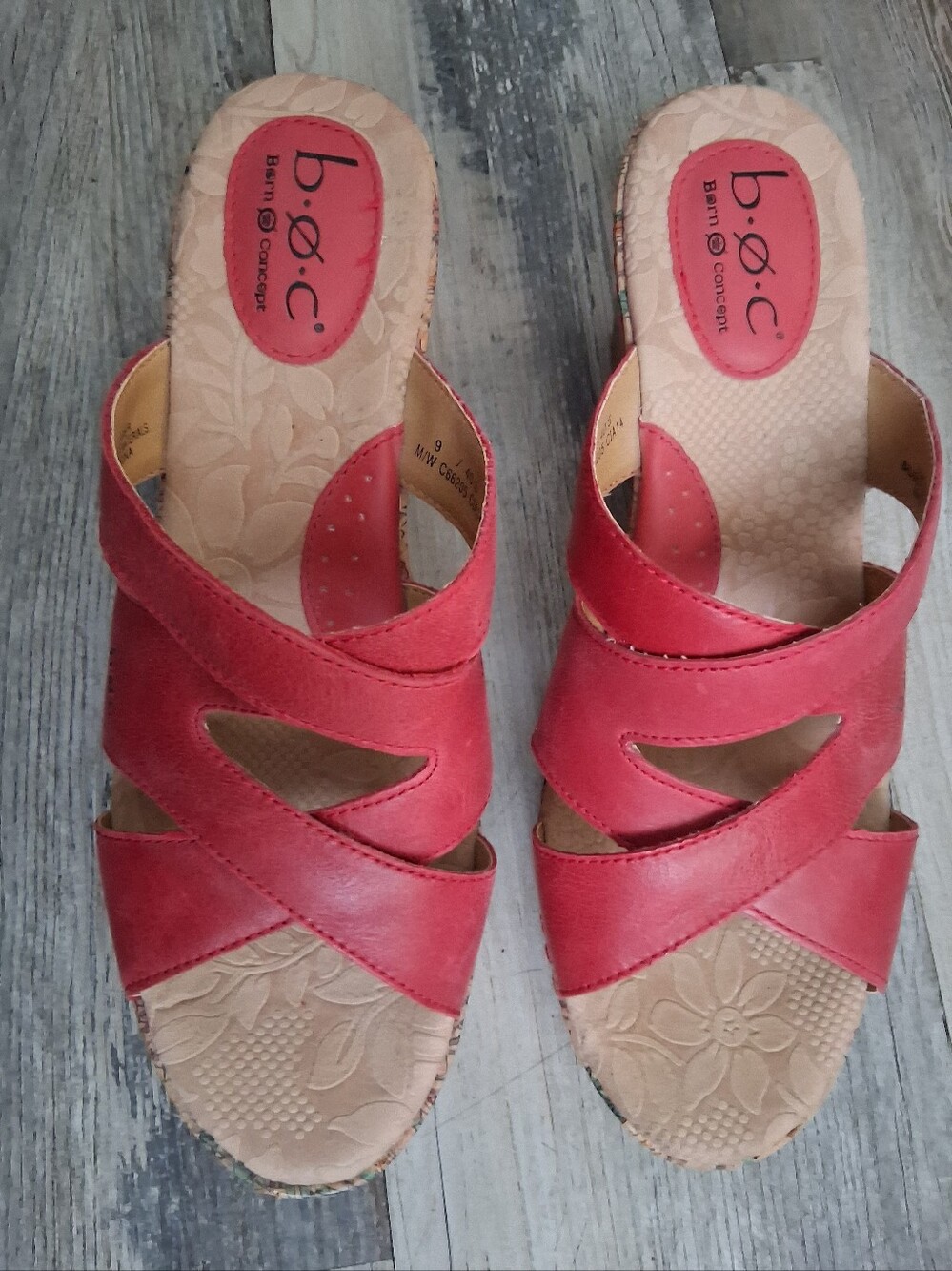 b.o.c. Women's Coral Red Cork Wedge Slide Sandals